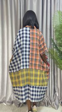 Cotton Stripe & Checkered Patch Dress – Free Size – angle 2 | Midi Dresses Sisiosa