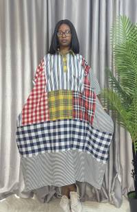 Cotton Stripe & Checkered Patch Dress – Free Size – angle 1 | Midi Dresses Sisiosa