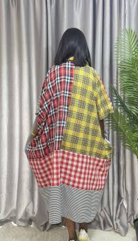 Cotton Stripe & Checkered Patch Dress – Free Size – angle 2 | Midi Dresses Sisiosa