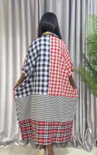 Cotton Stripe & Checkered Patch Dress – Free Size – angle 2 | Midi Dresses Sisiosa