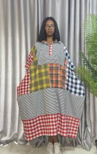 Cotton Stripe & Checkered Patch Dress – Free Size – angle 1 | Midi Dresses Sisiosa