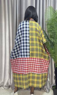 Cotton Stripe & Checkered Patch Dress – Free Size – angle 2 | Midi Dresses Sisiosa