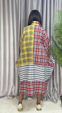Cotton Stripe & Checkered Patch Dress – Free Size – angle 2 | Midi Dresses Sisiosa
