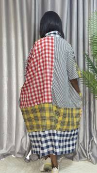 Cotton Stripe & Checkered Patch Dress – Free Size – angle 2 | Midi Dresses Sisiosa