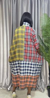 Cotton Stripe & Checkered Patch Dress – Free Size – angle 2 | Midi Dresses Sisiosa