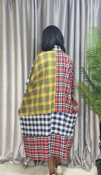 Cotton Stripe & Checkered Patch Dress – Free Size – angle 2 | Midi Dresses Sisiosa