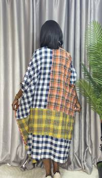 Cotton Stripe & Checkered Patch Dress – Free Size – angle 2 | Midi Dresses Sisiosa
