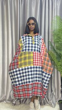 Cotton Stripe & Checkered Patch Dress – Free Size – angle 1 | Midi Dresses Sisiosa