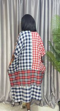 Cotton Stripe & Checkered Patch Dress – Free Size – angle 2 | Midi Dresses Sisiosa