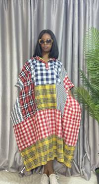 Cotton Stripe & Checkered Patch Dress – Free Size – angle 1 | Midi Dresses Sisiosa