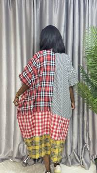 Cotton Stripe & Checkered Patch Dress – Free Size – angle 2 | Midi Dresses Sisiosa