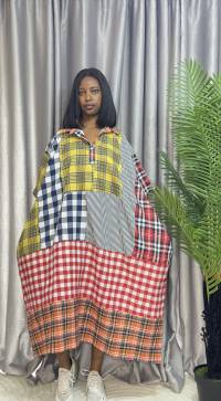 Cotton Stripe & Checkered Patch Dress – Free Size – angle 1 | Midi Dresses Sisiosa