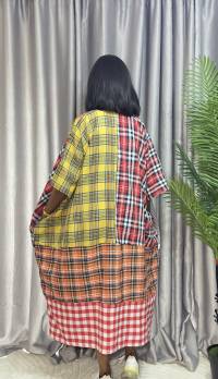 Cotton Stripe & Checkered Patch Dress – Free Size – angle 3 | Midi Dresses Sisiosa