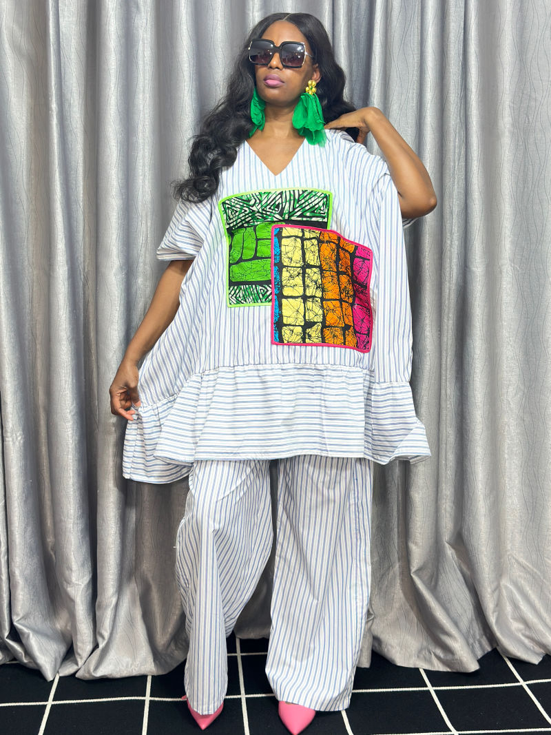 Two piece cotton stripe trouser set – Cotton Stripes Trouser Set | Sisiosa UK