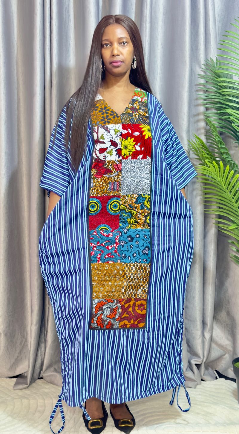 Crepe Stripe/Ankara Patches Dress – Cotton Stripes Maxi Dresses | Sisiosa UK