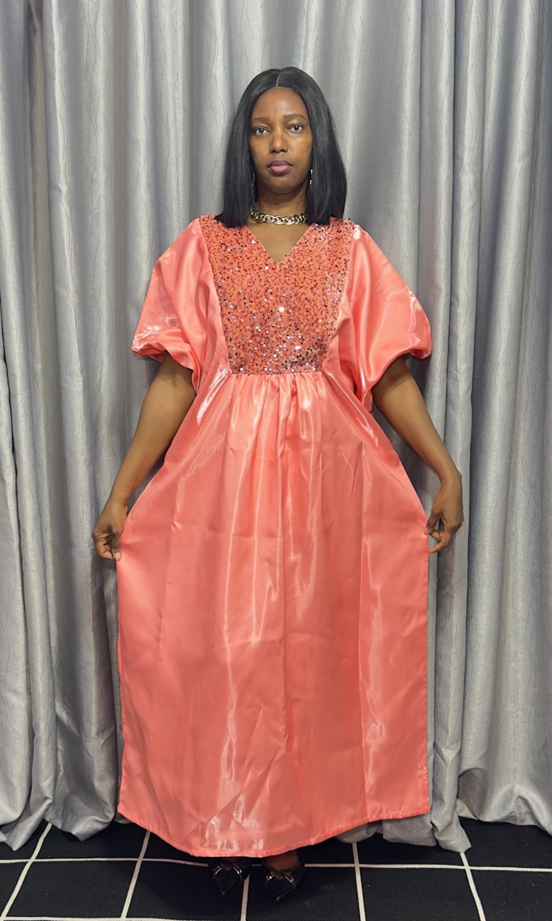 Coral Sequin Embellished Bubu dress – Mikado Maxi Dresses | Sisiosa UK