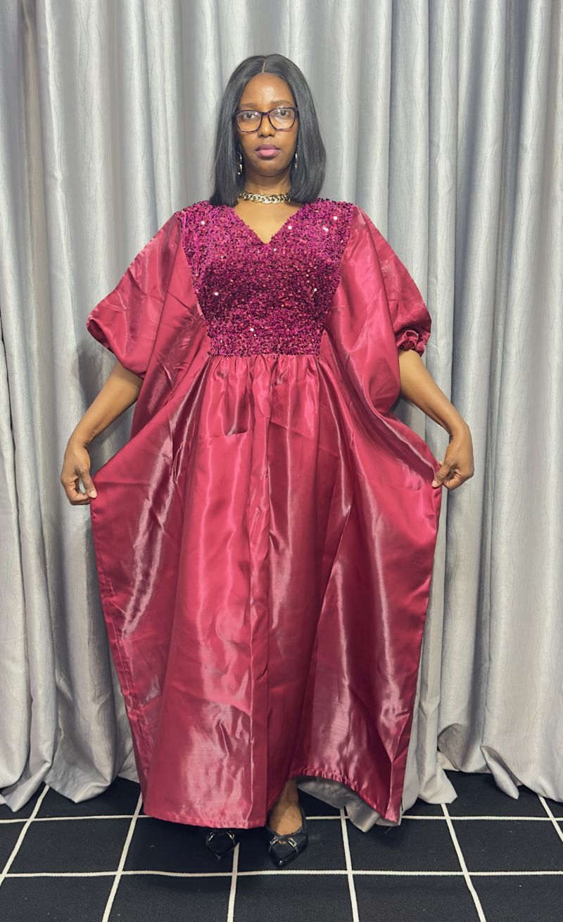 Coral Sequin Embellished Bubu Dress – Mikado Maxi Dresses | Sisiosa UK