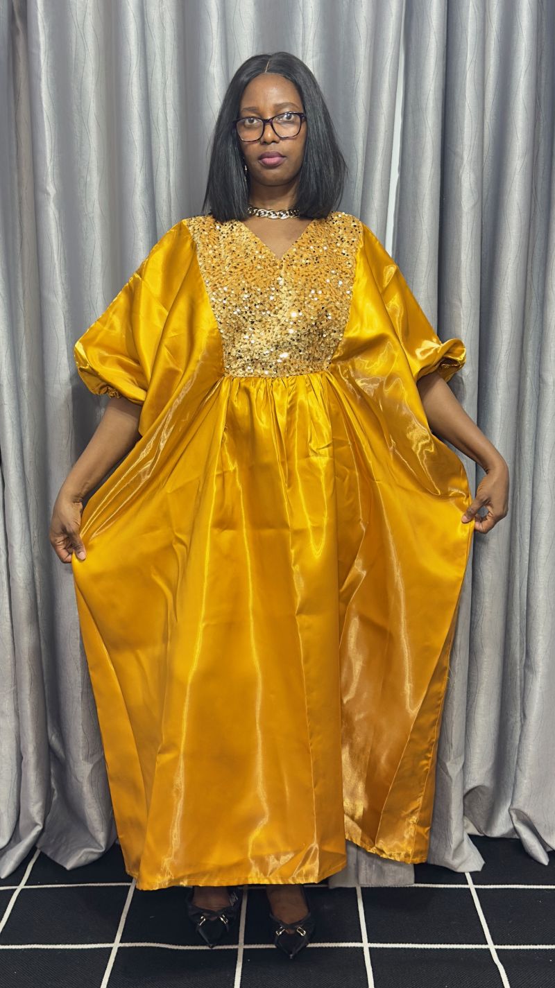 Gold Sequin Embellished Bubu Dress – Mikado Maxi Dresses | Sisiosa UK
