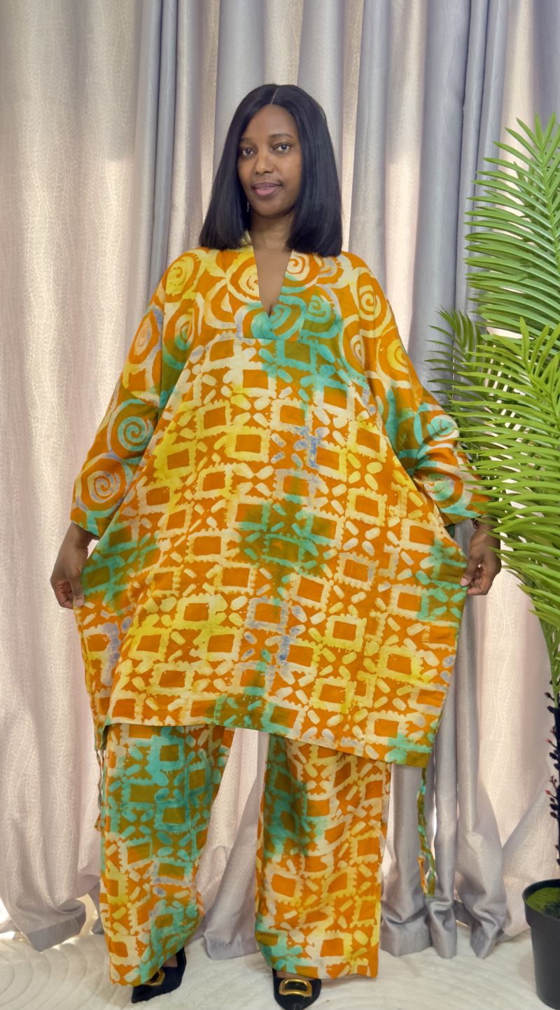 Adire crepe two piece trouser set – Adire Trouser Set | Sisiosa UK