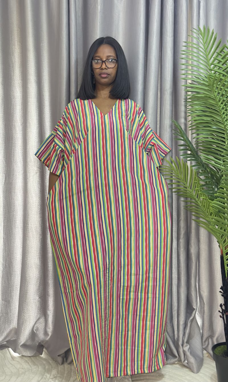 Multi Coloured Striped Bubu – Cotton Stripes Maxi Dresses | Sisiosa UK