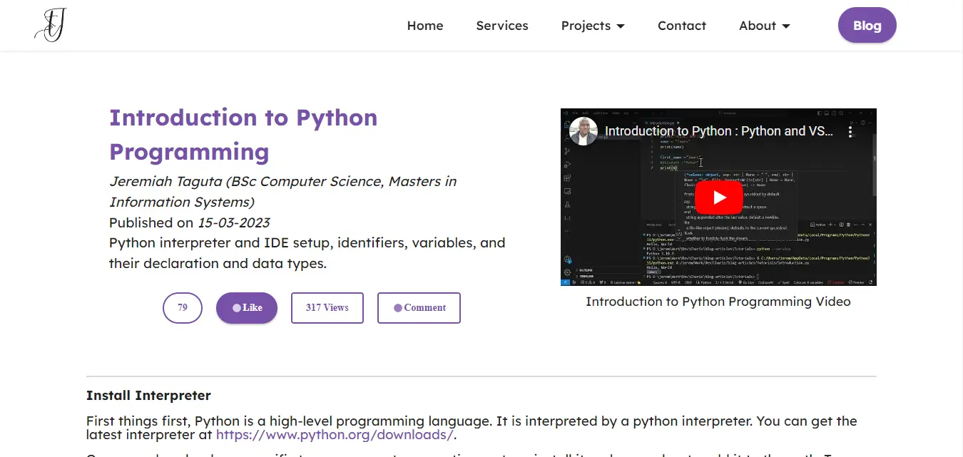 Jeremiah Taguta Portfolio Website
