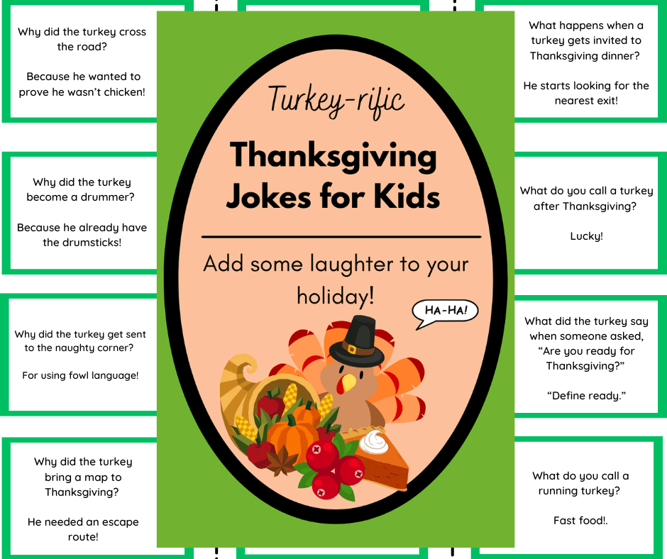 Thanksgiving jokes for kids that everyone in the family will gobble up. 20 printable Thanksgiving and turkey jokes perfect for a day of togetherness. thanksgiving jokes for kids