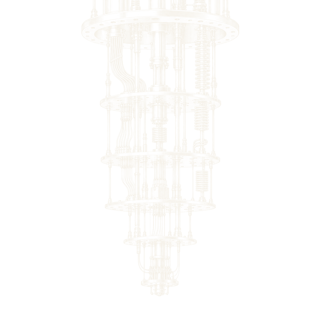 Engraved ink drawing of the stacked cooling stages of a dilution refrigerator for a quantum computer