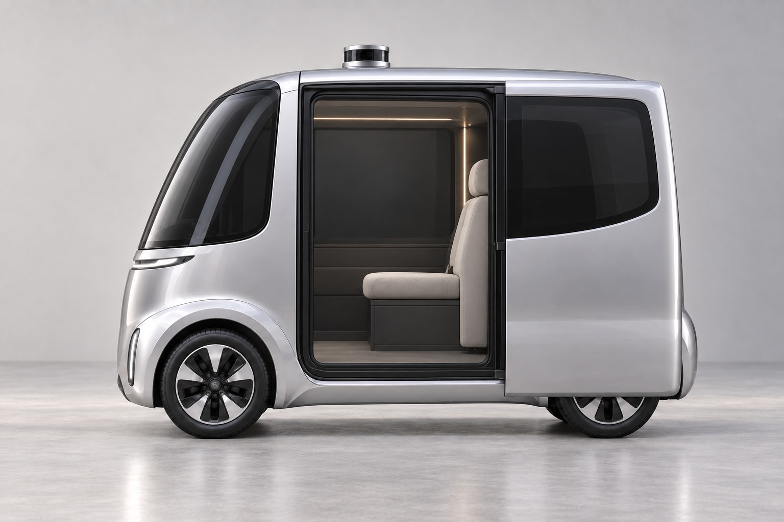 Pod 1 with its side door slid rearward and forward-facing seat in profile