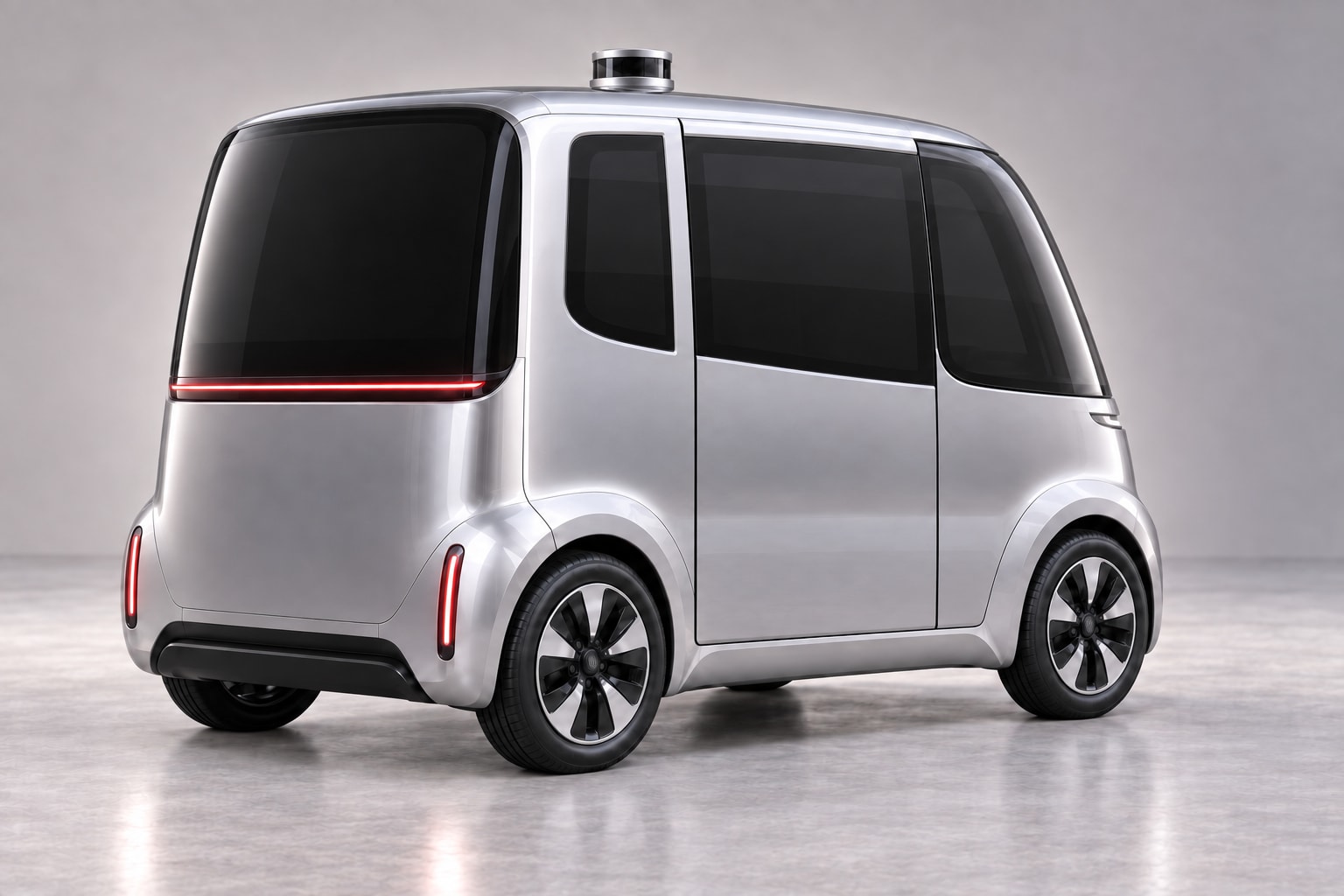 Rear three-quarter view of the same silver Pod 1, with a slim red light and compact body