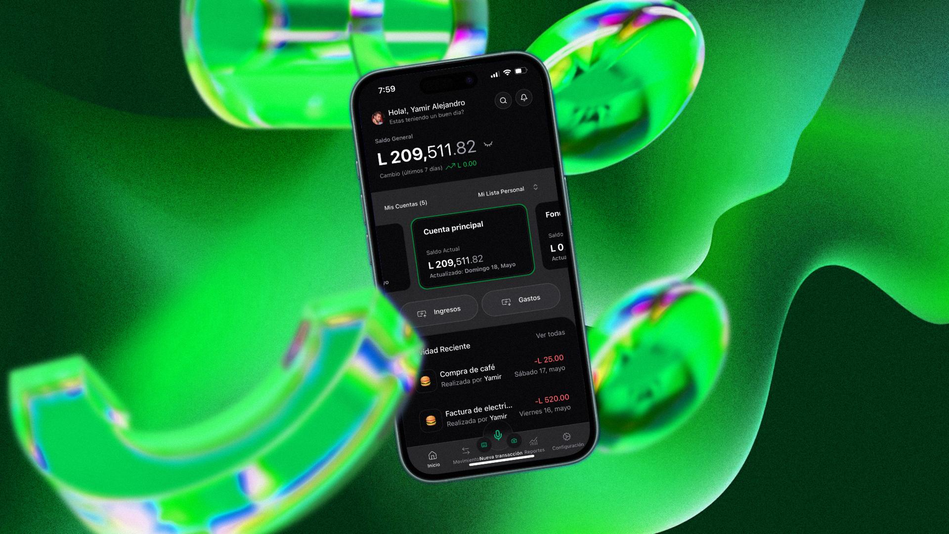 Captura de pantalla del proyecto Finanzz - Aplicación PWA para gestión de finanzas personales con inteligencia artificial, registro inteligente de transacciones, reconocimiento de voz y escaneo de facturas.