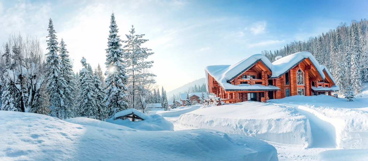 Luxury ski chalet in winter