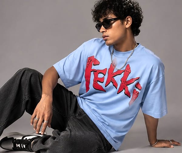 Fekki Blue Graphic Oversized Tee