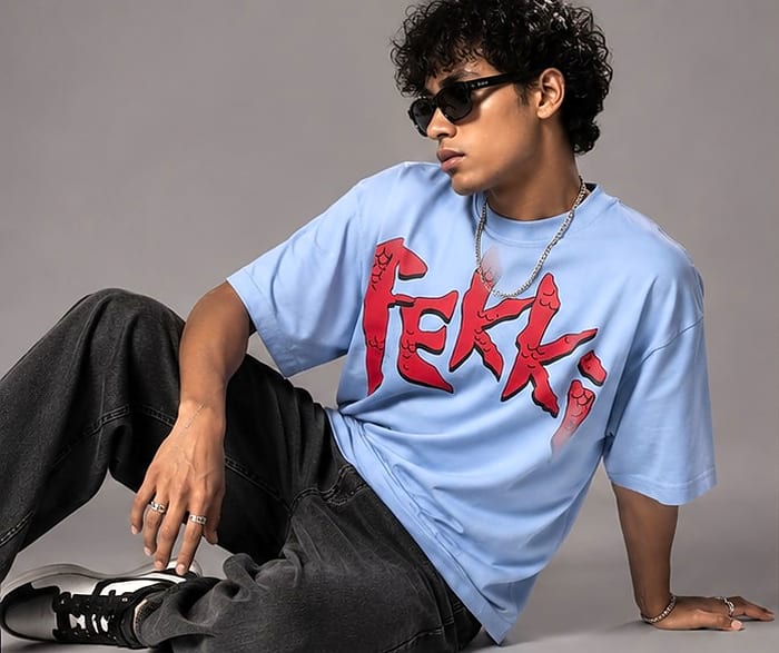 Fekki Blue Graphic Oversized Tee