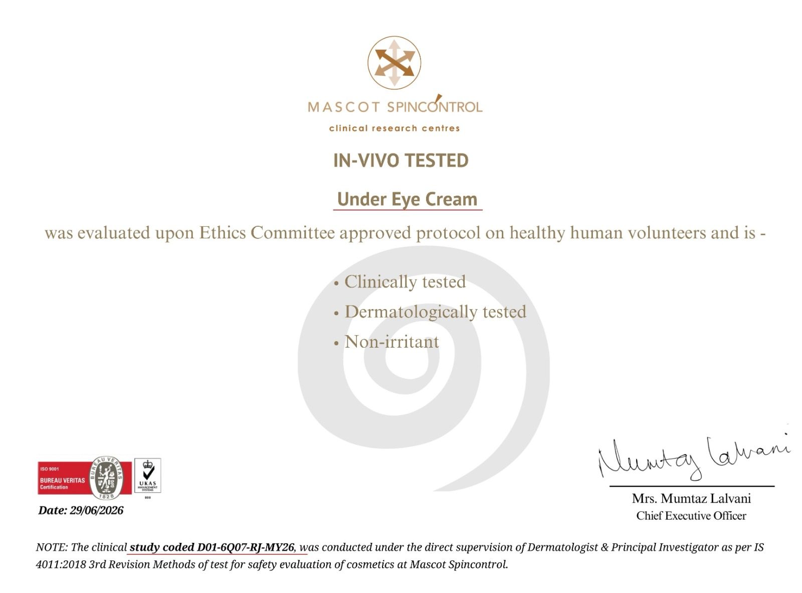 Lab report for Under Eye Cream