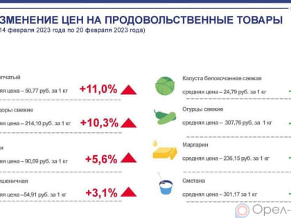 Динамика цен на продукты питания по данным Орёлстата