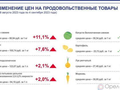 Динамика цен на продукты питания по данным Орёлстата