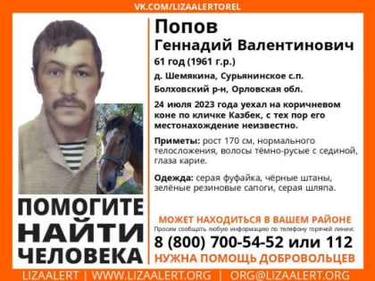 В Орловской области больше месяца идут поиски мужчины на коне