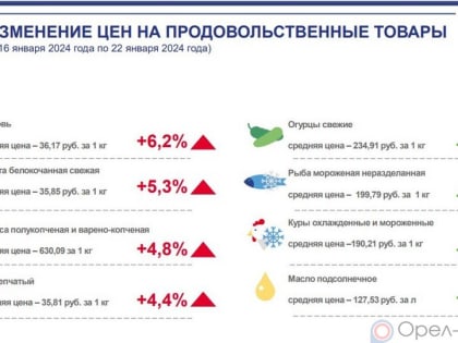 Динамика цен на продукты питания по данным Орёлстата