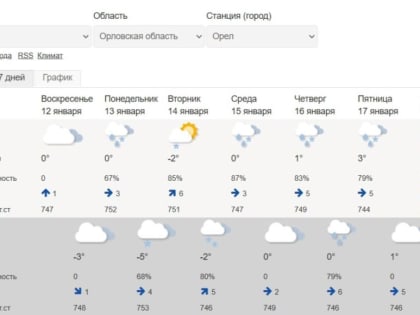 На Старый Новый год в Орловскую область придут осадки и похолодание