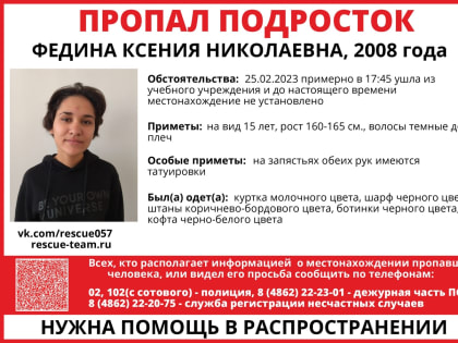 В Орле разыскивают без вести пропавшую школьницу