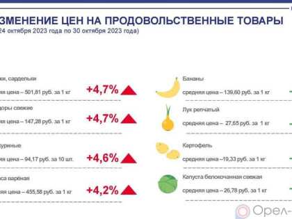Динамика цен на продукты питания по данным Орёлстата