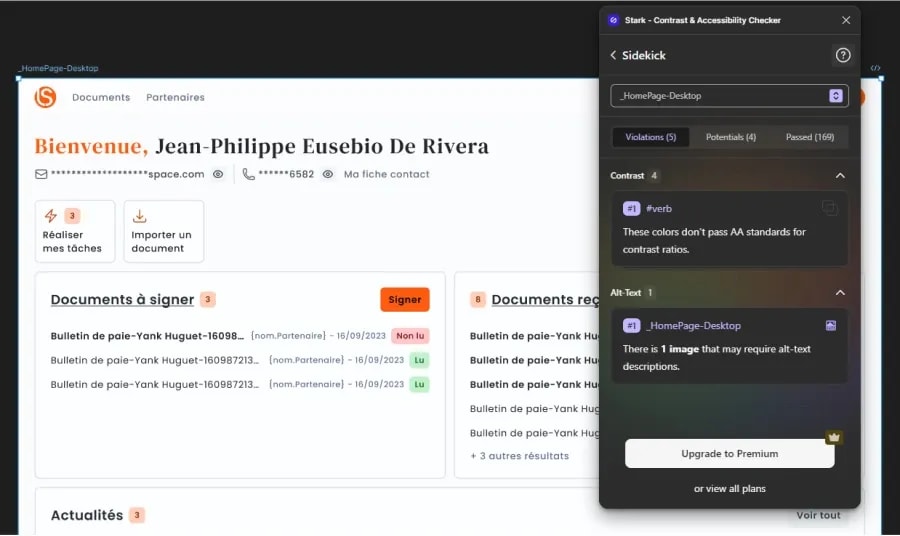 preview of the stark plugin audit feature in figma