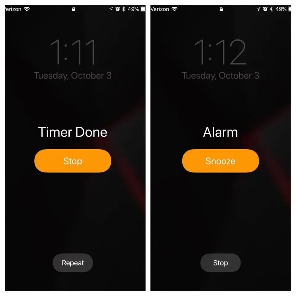 IOS interface for timer termination is on the left. IOS interface for alarm triggering to the right