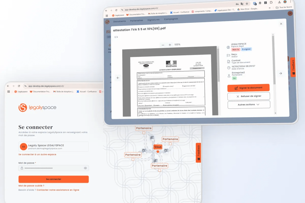 Two laptop screens displaying the new login interface and the new mass action interface