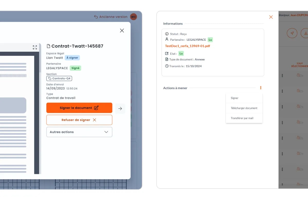 On the left the new version of the action section from the document view and on the right the old version with less hierarchy and visual indicator