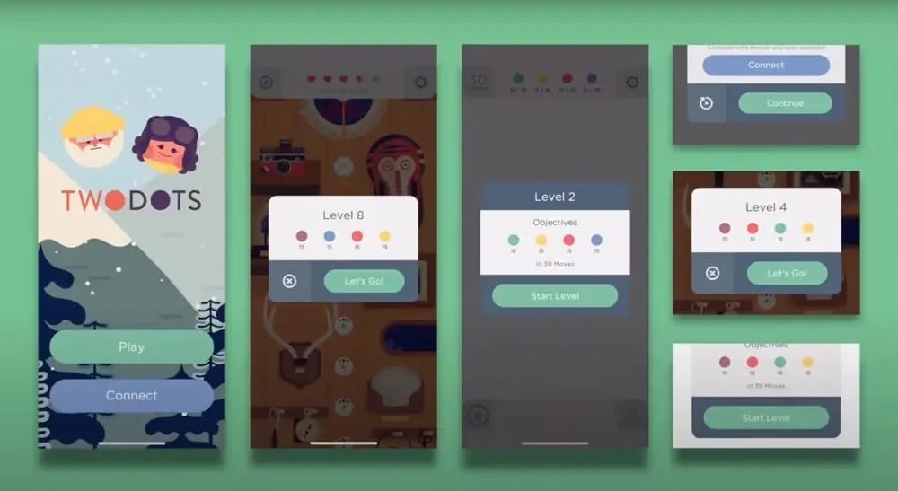 Preview of the "Two Dot" game, where the same green button triggers the purchase action