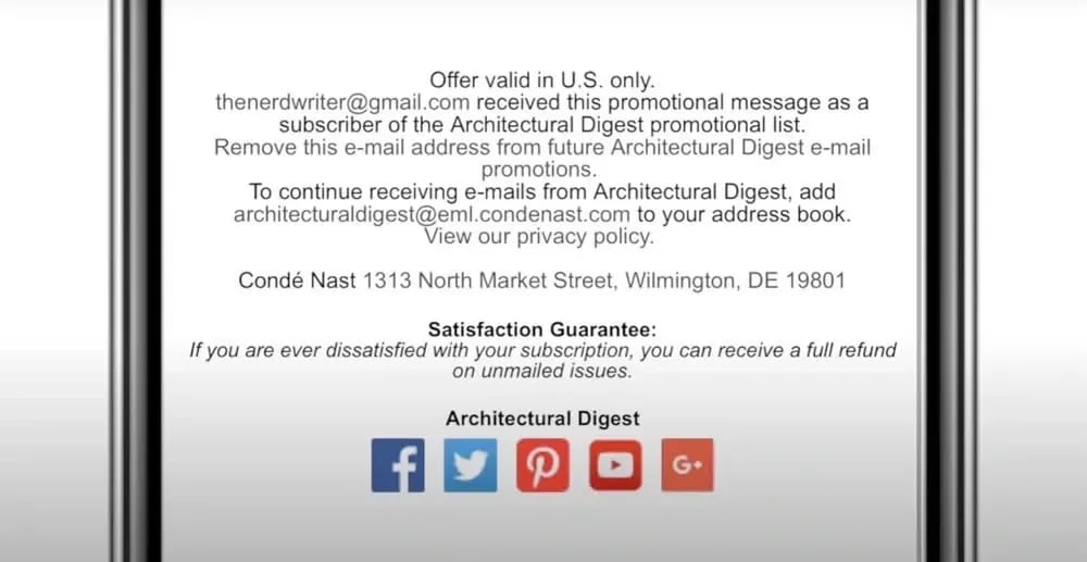 Common example of newsletter or commercial email unsubscribe options.