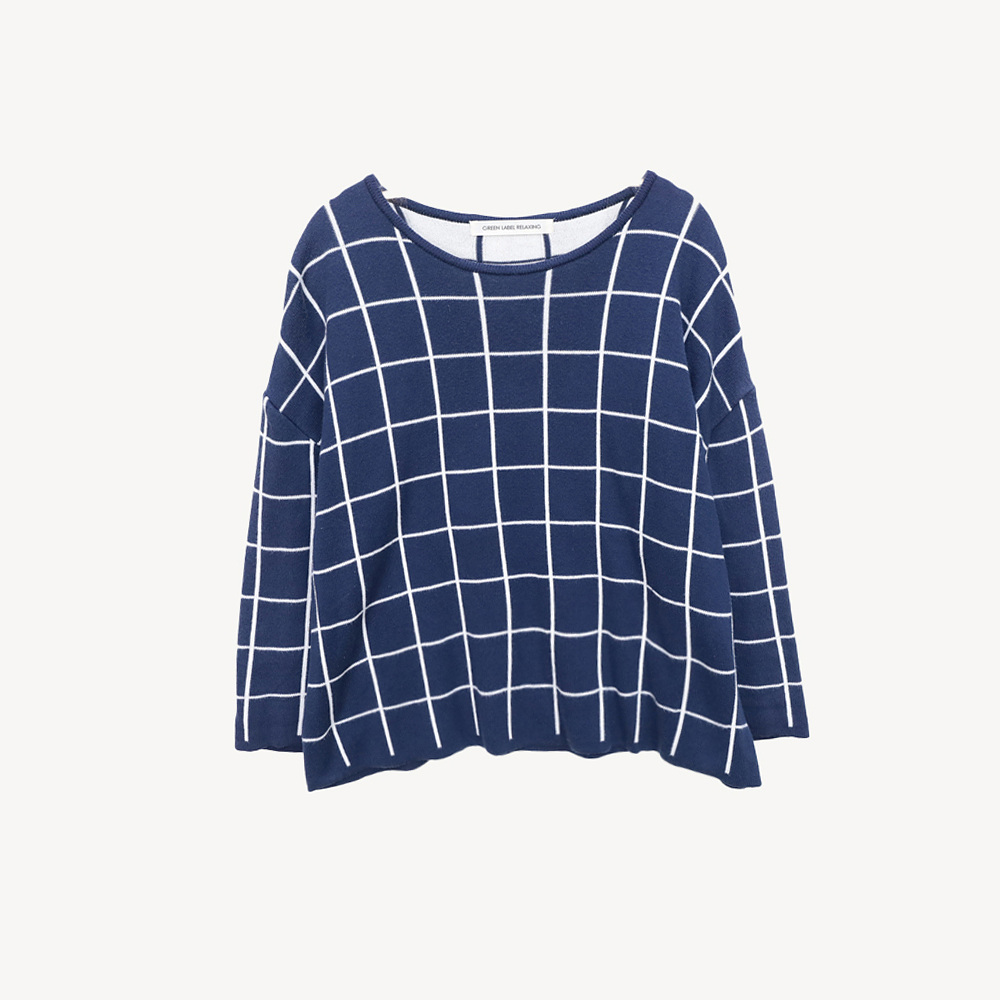 GREEN LABEL RELAXING 그린레이블릴랙싱 윈도우페인체크 라운드넥 니트 WOMAN-S