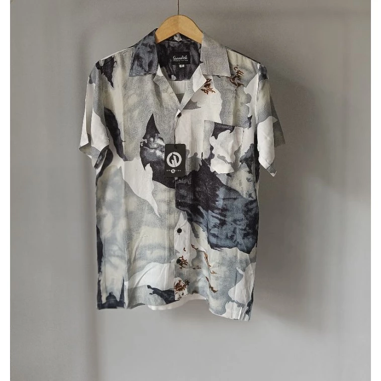 Kemeja Pria Vintage Casual Abstark Lengan Pendek Retro Pantai Hawai Unisex