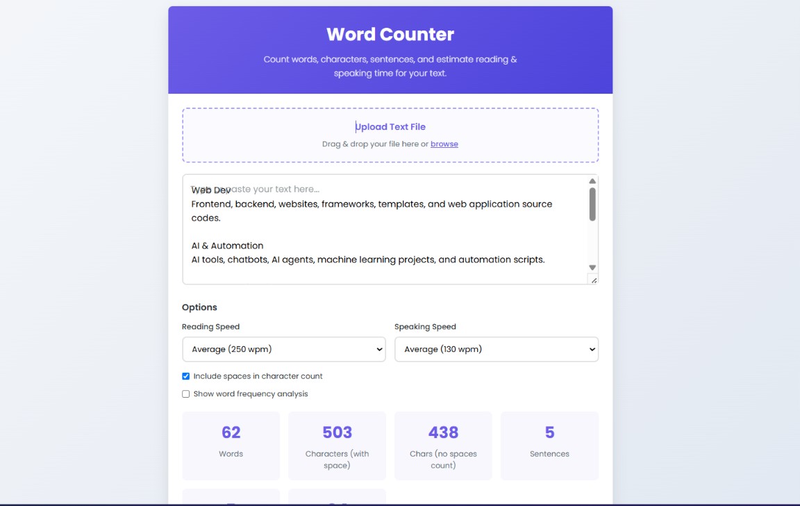 Word counter tool source code preview
